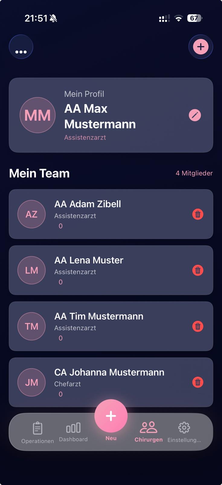 OpDoQ Team verwalten mit Mitgliedern